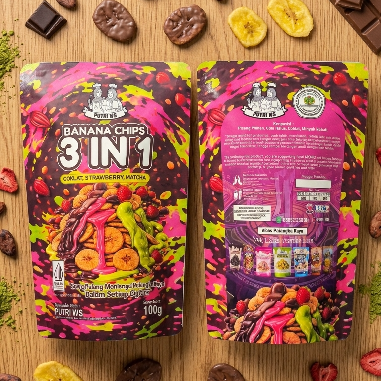 Keripik Pisang Lumer 3 in 1 (Cokelat, Matcha, Strawberry)